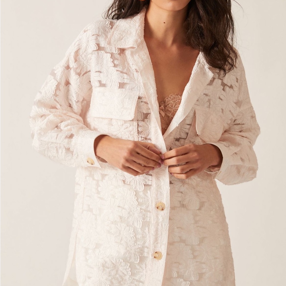 Anthropologie Maeve Floral Lace Button-Up Shirt jacket size medium NWT